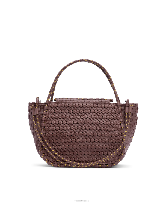 кафяво Lottusse унисекс noodbag плетена измита агнешка чанта с горна дръжка F64VD423
